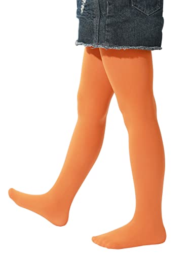 EVERSWE Girls Tights, Semi Opaque Footed Tights (Orange, 5-7) von EVERSWE