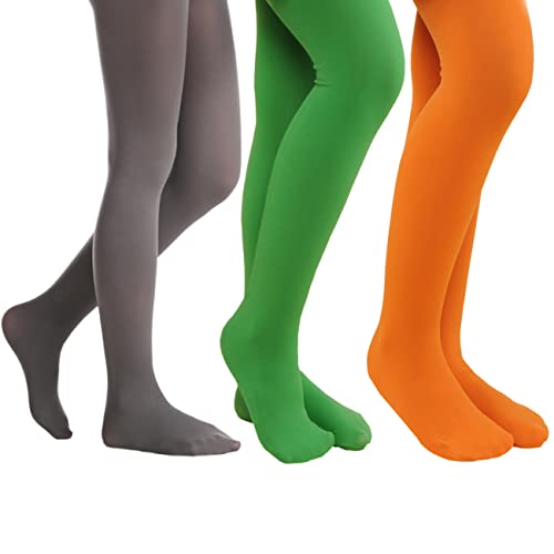 EVERSWE Microfaser 40 DEN Kinder Strumpfhose für Mädchen 3er Pack (Clover Green/Orange/Grey, 11-13) von EVERSWE