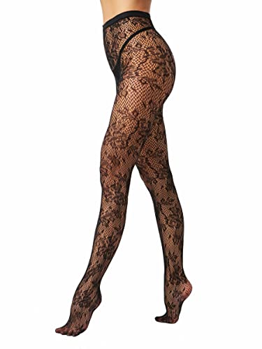 EVERSWE Sexy Elastisch Hohe Taille Strumpfhosen Netzstrümpfe Schenkelhohe Strümpfe Strumpfhosen für Damen (Allover Flower, L-XL) von EVERSWE