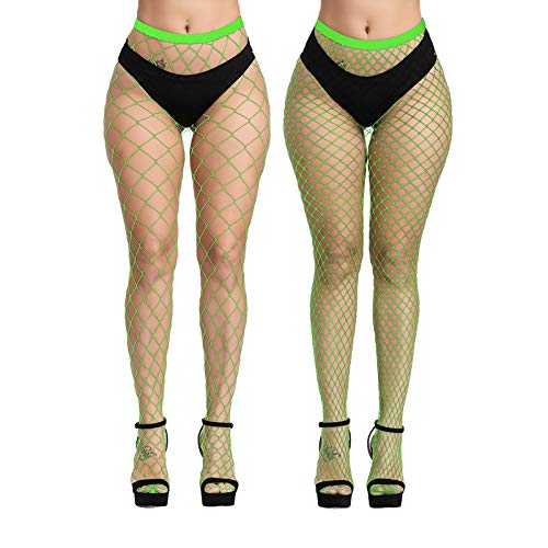 EVERSWE Sexy Elastisch Hohe Taille Strumpfhosen Netzstrümpfe Schenkelhohe Strümpfe Strumpfhosen für Damen (Neon Grün LM, L-XL) von EVERSWE