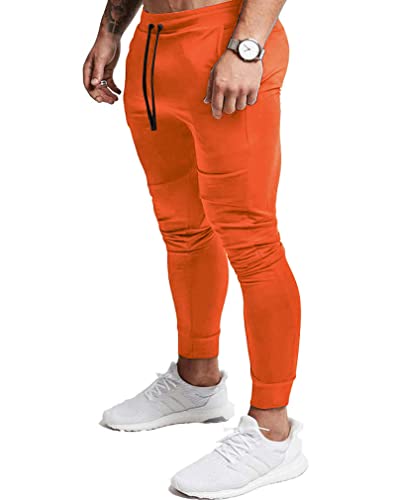 EVERWORTH Herren Jogginghose Herren Slim Jogger Pants Tapered Gym Running Workout Hose mit tiefen Taschen, Orange, Groß von EVERWORTH
