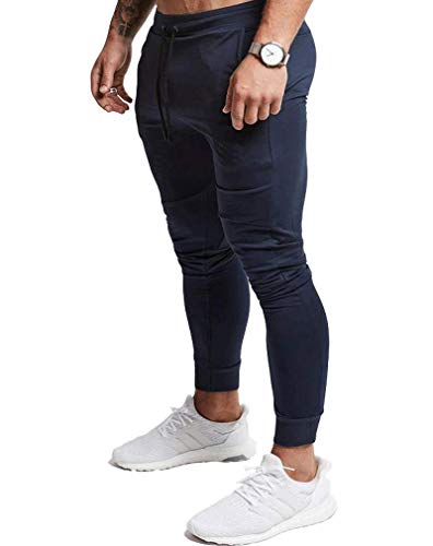 EVERWORTH Herren Jogginghose Sweatpants Herren Slim Jogger Pants Tapered Gym Running Workout Hose mit tiefen Taschen - Blau - Groß von EVERWORTH