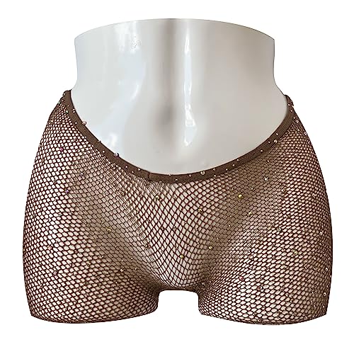 EVERYTHING CROPOVER VCUT Fischnetzstrümpfe mit V-Schnitt, goldfarben, glitzernd, für Damen mit schwarzer und brauner Haut, Lachs mit Strasssteinen, Einheitsgröße von EVERYTHING CROPOVER