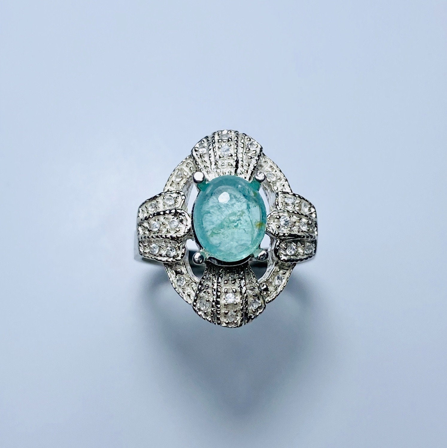 2 Karat Natürlicher Paraiba Blauer Turmalin Silber 9 14 18 375 585 750 22 Gelb Weiß Roségold, Platinring Alle Größen Art-Deco von EVGAD