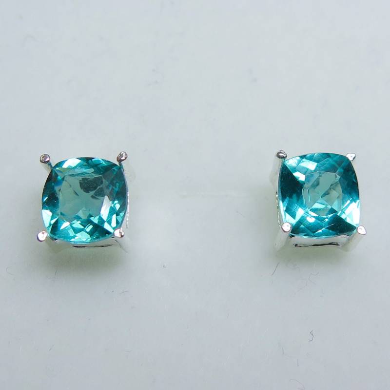 2.4Ct Natürliche Paraiba Blaue Zirkon 925 Sterling Silber Gold 9 Karat 14K 18K 585 375 750 Gelb Weiße Rose Platinum Quadrat Kissen Ohrstecker von EVGAD