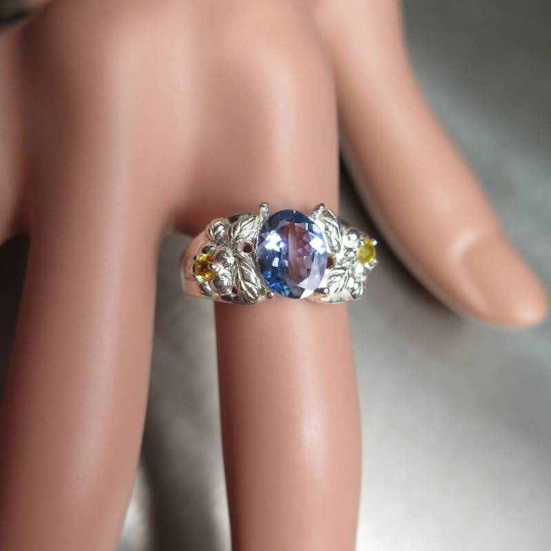 Zertifizierte 1.5Ct Natürliche Tansanit & Saphire Sterling 925 Silber 9Ct 14K 18K Gelb Rot Weißgold Platin Palladium Verlobungsring von EVGAD