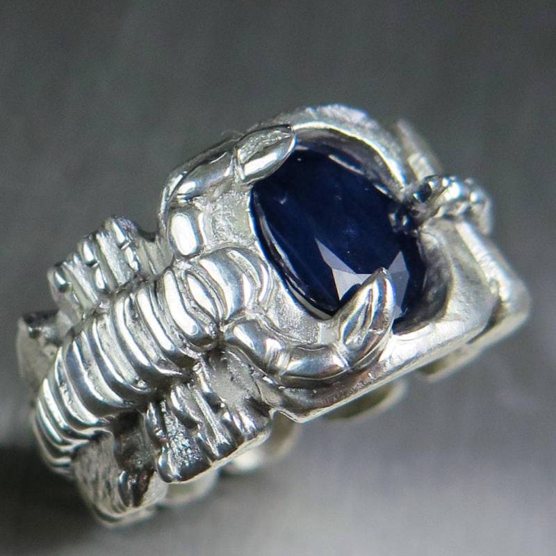 Zertifizierte 3.20Cts Natürlicher Dunkelblauer Saphir 925 Sterling Silber/Platin 9Ct 14K 18K Gelb Weiß Rose Rot Gold Skorpion Ring S von EVGAD
