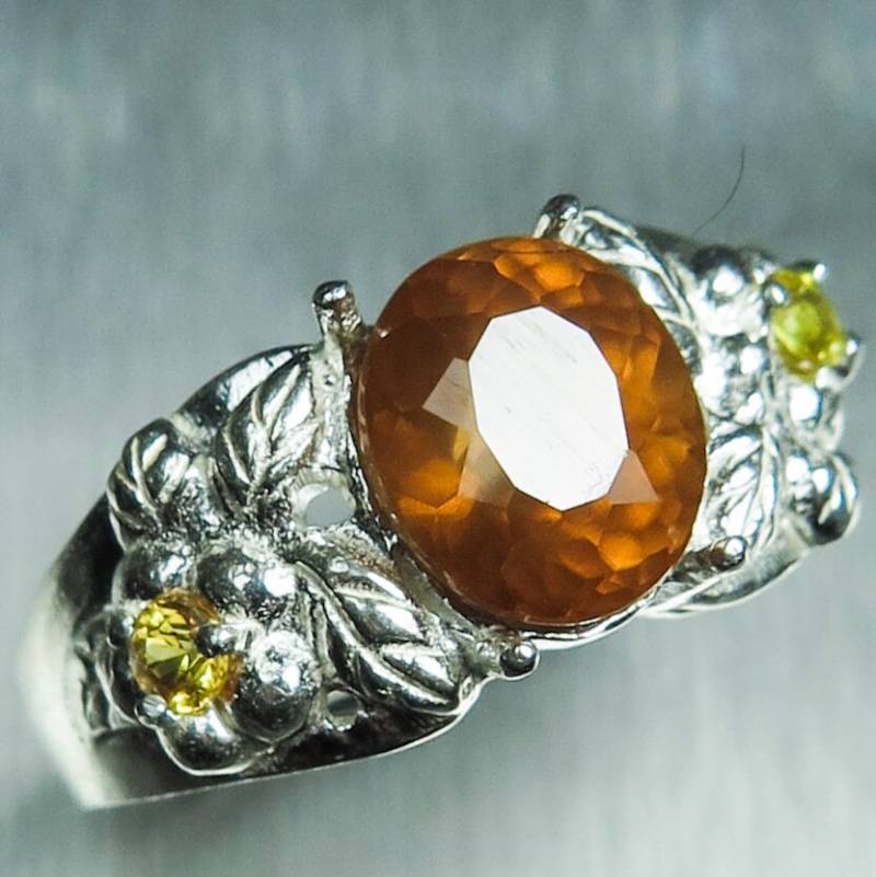 Zertifizierte 3.6Ct Natürliche Zimtorange Hessonit Granat & Saphir 925 Silber 9Ct 14K 18K Gelb Rot Weißgold Platin Palladium Ring S von EVGAD