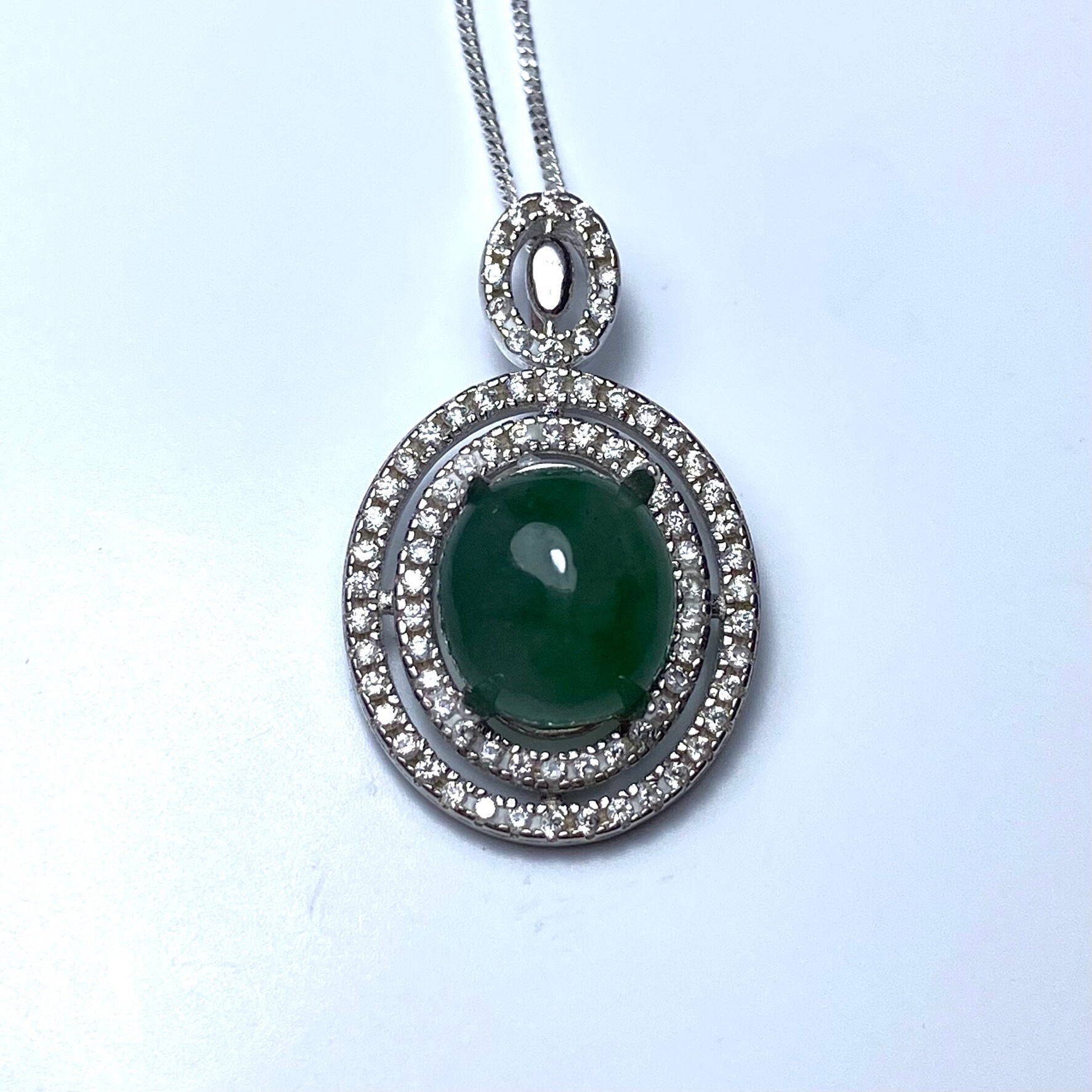 Zertifizierte 4, 35Ct Natürliche Grüne Nephrit Jade 925 Silber 9Ct 14K 18K 585 375 750 Gelb Weiß Rosegold Platin Anhänger Halskette von EVGAD