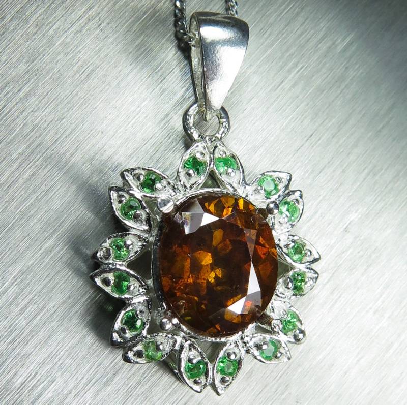 Zertifizierte 4.05Ct Natürliche Sphalerit & Tsavorit Sterling 925 Silber 9Ct 14K 18K 585 375 750 Gelb Weiß Rose Gold Platin Anhänger Halskette von EVGAD