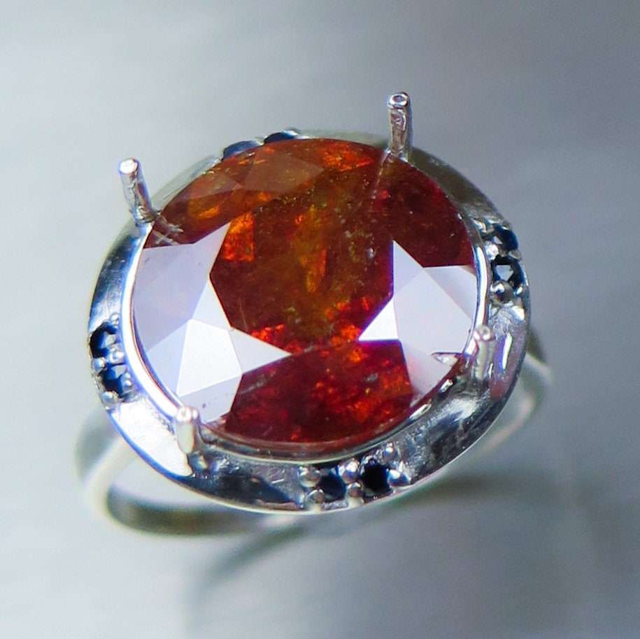 Zertifizierte 8.9Ct Natürlicher Sphalerit Gelb & Saphir 925 Silber 9Ct 14K 18K Weißes Roségold Platin Palladium Verlobungsring von EVGAD