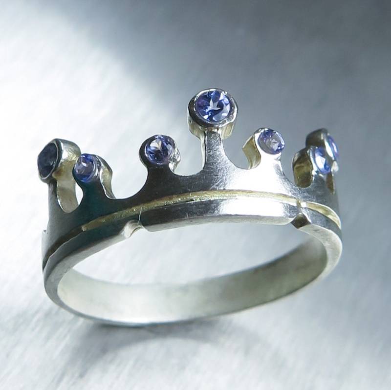 Zertifizierte Natürliche Lila Blaue Tansanit Verlobungsring Gold Platin 9Ct 14K 18K 375 585 750 Weiß Gelb Rose Krone Unisex Ring von EVGAD