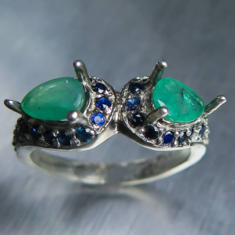 Zertifizierte Natürliche Smaragd Tropfenform & Dunkelblaue Saphire Toi Et Moi Ring 925 Silber/Platin 9 Karat 14K 18K 22K Gelb Weiß Rot Gold von EVGAD