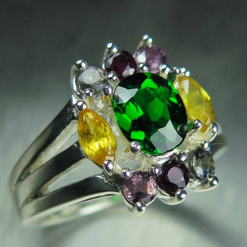 Zertifizierter 1.35Ct Natürlicher Lebendig Grüner Chromdiopsid & Saphire 925 Sterling Silber/Platin 9 Karat 14 18 Gelb Weiß Rose Rot Goldring von EVGAD