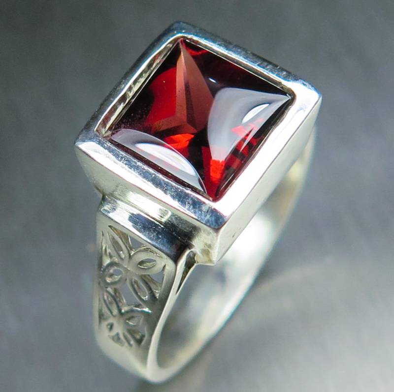 Zertifizierter 3Ct Natürlicher Roter Spessartin Granat Buff Top 925Er Silber/9Ct 14K 18K Gelb Weiß Rotgold Platin Palladium Unisex Ring S von EVGAD