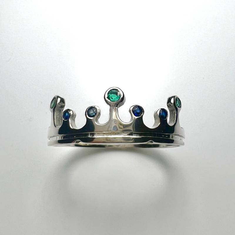 Zertifizierter Natürlicher Smaragd Und Blauer Saphir Verlobungsring Gold Platin 9 Karat 14K 18K 375 585 750 Weiß Gelb Rose Krone Unisex Ring von EVGAD