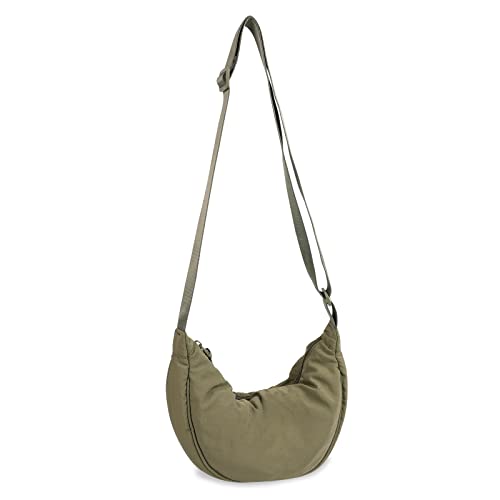Kleine Nylon-Halbmond-Umhängetasche für Damen und Herren, trendig, Reisetasche, Olivgrün, Niedliche, runde modische Reisetasche von EVGLOW