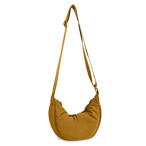 Kleine Nylon-Halbmond-Umhängetasche für Damen und Herren, trendig, Reisetasche, zitronengelb, Niedliche, runde modische Reisetasche von EVGLOW
