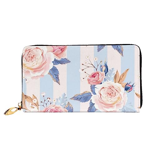 EVIUS Abstrakte Kunstdruck-Geldbörse für Damen, langer Stil, Clutch, Tasche, Outdoor, Geldklammer, Reisebrieftasche, Reißverschluss, einfach zu tragen, modisch und schön, Blumenstreifen, Einheitsgröße von EVIUS