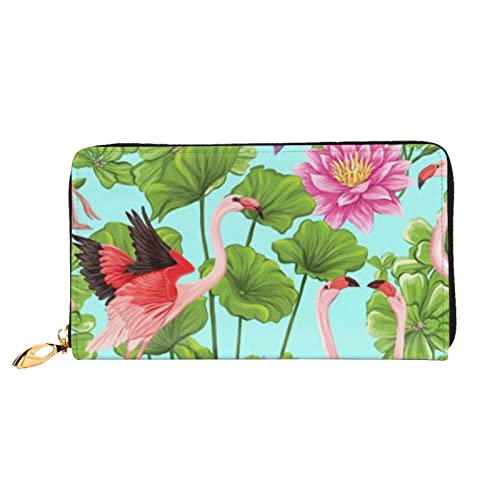 EVIUS Birds Flying Away Over Sky Printed Wallet Long Style Clutch Bag Unisex Money Clip Travel Wallet Holder Zip Around,Easy to Carry,Fashionable and Beautiful, Flamingo Love Flowers, Einheitsgröße von EVIUS