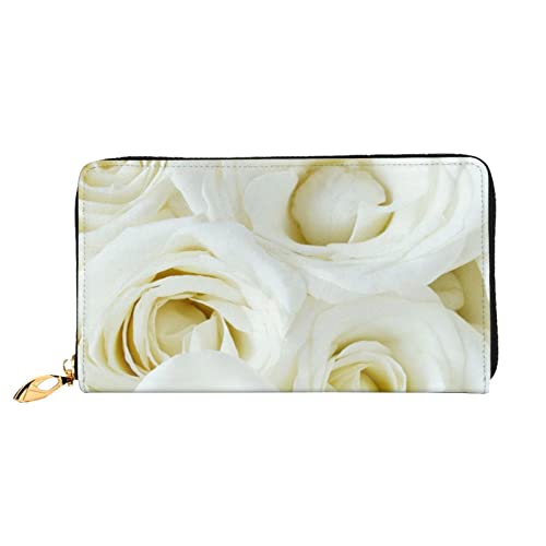 EVIUS Bunte Blumen bedruckte Geldbörse lange Stil Clutch Bag Unisex Geldklammer Reise Brieftasche Halter Reißverschluss umherum, einfach zu tragen, modisch und schön, white rose, Einheitsgröße von EVIUS