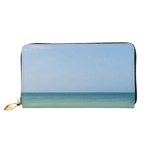 EVIUS Bunte Sonnenblumen-bedruckte Geldbörse, langer Stil, Clutch, Unisex, Geldklammer, Reise-Brieftasche, Reißverschluss, einfach zu tragen, modisch und schön, Stühle Beside The Blue Sea Sky, von EVIUS