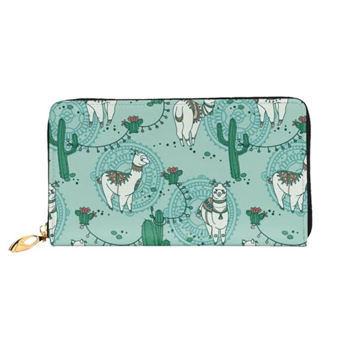 EVIUS Fischmuster bedruckte Geldbörse lange Stil Clutch Bag Unisex Geldklammer Reise Brieftasche Halter Reißverschluss umlaufend, einfach zu tragen, modisch und schön, Lama Alpaka Grün, Einheitsgröße von EVIUS