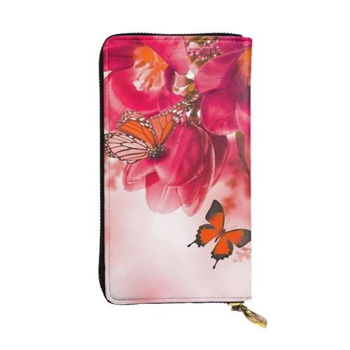 EVIUS Flamingo Love Blumen Herren Leder Geldbörsen Lange Stil Clutch Tasche Outdoor Geldklammer Reise Brieftasche Halter Reißverschluss um Bargeld und Kreditkarten, Blumen-Schmetterling, Einheitsgröße von EVIUS