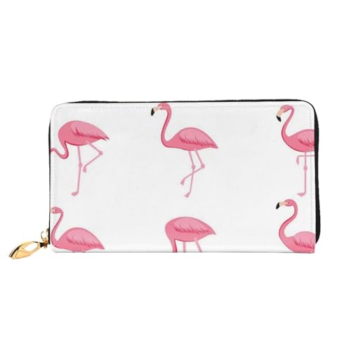 EVIUS Niedliche Damen-Geldbörse, stilvolle und elegante Reise-Geldbörse, Metall-Reißverschluss, Geldbeutel, tragbare Damen-Clutch, lange Geldbörse, Italien-Flagge, Flamingos auf Weiß, Einheitsgröße von EVIUS