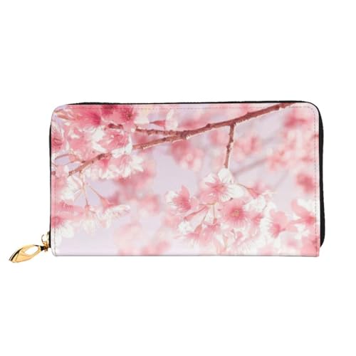 EVIUS Rosa Kirsche bedruckte Geldbörse lange Stil Clutch Bag Unisex Geldklammer Reise Brieftasche Halter Reißverschluss umlaufend, einfach zu tragen, modisch und schön, Pink Cherry, Einheitsgröße von EVIUS