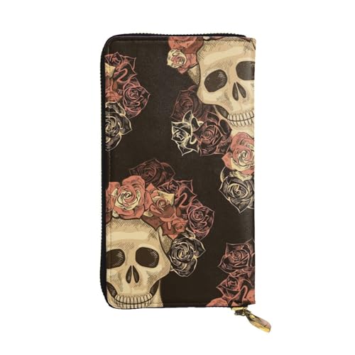 EVIUS Rose Skull Herren Leder Geldbörsen Lange Stil Clutch Tasche Outdoor Geldklammer Reise Brieftasche Halter Reißverschluss um Bargeld und Kreditkarten, Rose Skull, Einheitsgröße von EVIUS