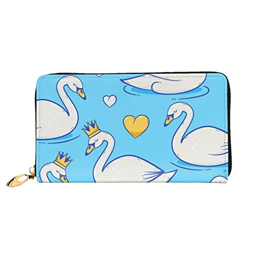 EVIUS Sommer Tropische Blätter bedruckte Geldbörse lange Stil Clutch Bag Unisex Geldklammer Reise Geldbörse Halter Reißverschluss umlaufend, einfach zu tragen, modisch und schön, Niedlicher Schwan, von EVIUS