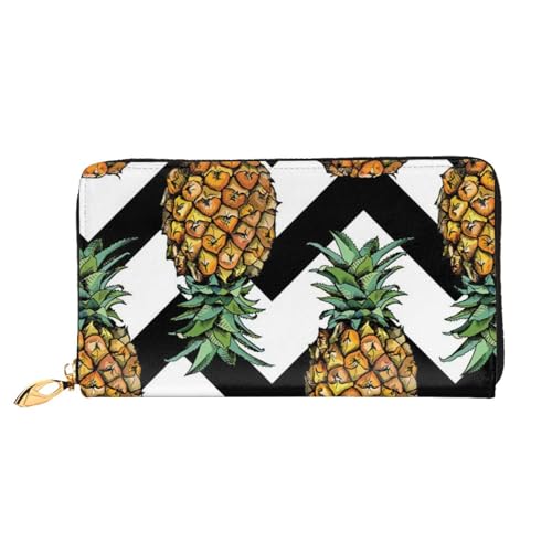 EVIUS Stones and Spa Oil On The Wood Near A Pond Printed Wallet Long Style Clutch Bag Unisex Money Clip Travel Wallet Holder Zip Around,Easy to Carry,Fashionable and Beautiful, Ananas mit schwarz-weiß von EVIUS