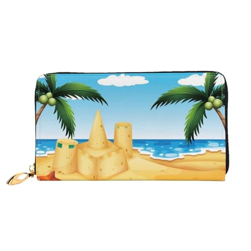 EVIUS Vertikale Streifen bedruckte Geldbörse Frauen lange Stil Clutch Tasche Outdoor Geldklammer Reise Brieftasche Halter Reißverschluss umherum, einfach zu tragen, modisch und schön, Cartoon Strand von EVIUS