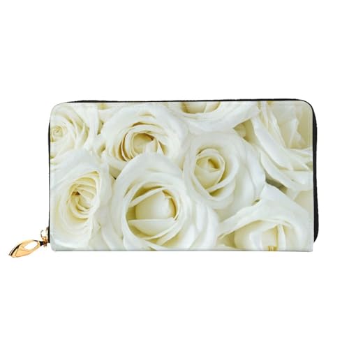 EVIUS Wellen-bedruckte Geldbörse für Damen, langer Stil, Clutch-Tasche, Outdoor-Geldklammer, Reise-Brieftasche, Reißverschluss, einfach zu tragen, modisch und schön, white rose, Einheitsgröße von EVIUS