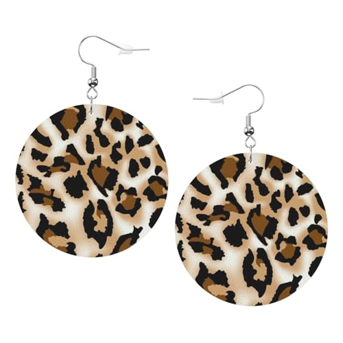 Leopard Niedliche Mädchen Leder Runde Ohrringe Gedruckt Elegante Muster Für Frauen Ohrringe Weihnachten Valentinstag Geburtstag Geschenk Für Frau Und Freundin Durchmesser 4,5 cm, Einheitsgröße, Leder von EVIUS