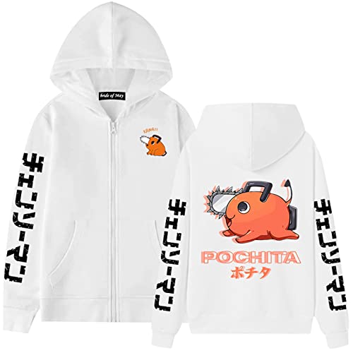 EVOHOUSE Chainsaw Man Pochita Hoodie für Damen Herren Anime Pochita Cosplay Kostüm Bedruckt Langarm Sweatshirt Pullover Reißverschluss Jacke Harajuku Trainingsanzug von EVOHOUSE