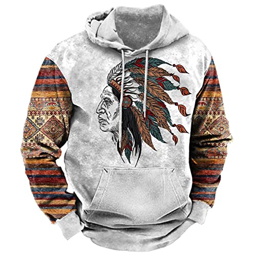 EVOHOUSE Herren Retro Hoodie - Vintage Indianer 3D gedruckt Langarm Sweatshirt Kapuzenpullover Pullover Trainingsanzug von EVOHOUSE