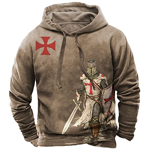 EVOHOUSE Herren Tempelritter Hoodie Vintage Knight 3D gedruckt Langarm Sweatshirt Pullover Jacke Tops von EVOHOUSE