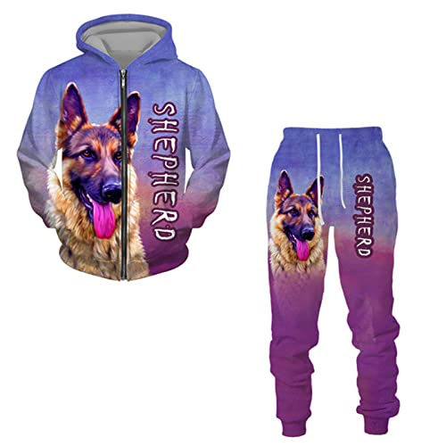 EVOHOUSE Herren Trainingsanzug Set Schäferhund 3D gedruckt Reißverschluss Hoodie und Jogger Hose Anzug Casual Zweiteiler Set Sweatshirt Set von EVOHOUSE