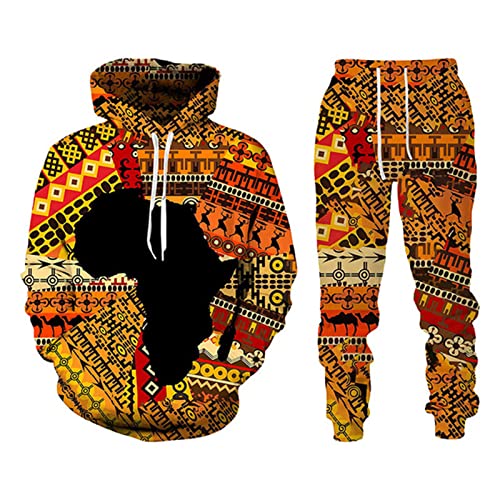 EVOHOUSE Herren Trainingsanzug zweiteiliges Set Afrikanischer Stil 3D gedruckte Hoodie und Jogger Set Mode Sportbekleidung Set von EVOHOUSE