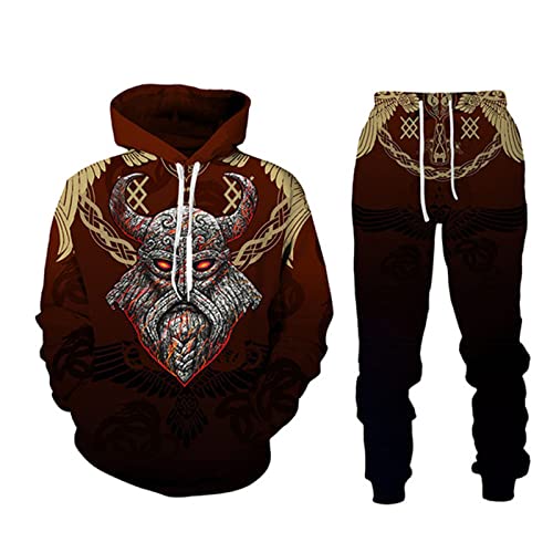 EVOHOUSE Herren Trainingsanzug zweiteiliges Set Viking Warrior 3D gedruckt Hoodie und Jogger Set Mode Sportbekleidung Set von EVOHOUSE