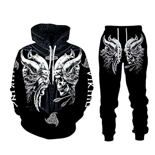 EVOHOUSE Herren Trainingsanzug zweiteiliges Set Viking Warrior 3D gedruckt Hoodie und Jogger Set Mode Sportbekleidung Set von EVOHOUSE