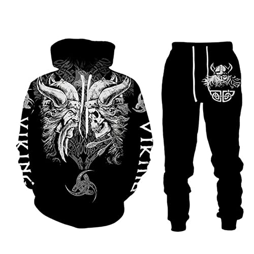 EVOHOUSE Herren Trainingsanzug zweiteiliges Set Viking Warrior 3D gedruckt Hoodie und Jogger Set Mode Sportbekleidung Set von EVOHOUSE