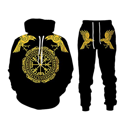 EVOHOUSE Herren Trainingsanzug zweiteiliges Set Viking Warrior 3D gedruckt Hoodie und Jogger Set Mode Sportbekleidung Set von EVOHOUSE