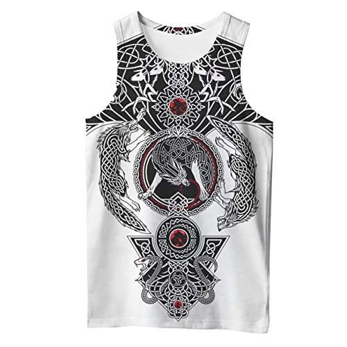 EVOHOUSE Tanktops mit Wikinger-Print für Herren Sportweste Casual Viking Tattoo 3D-gedrucktes ärmelloses T-Shirt Workout Muscle Bodybuilding Tops von EVOHOUSE