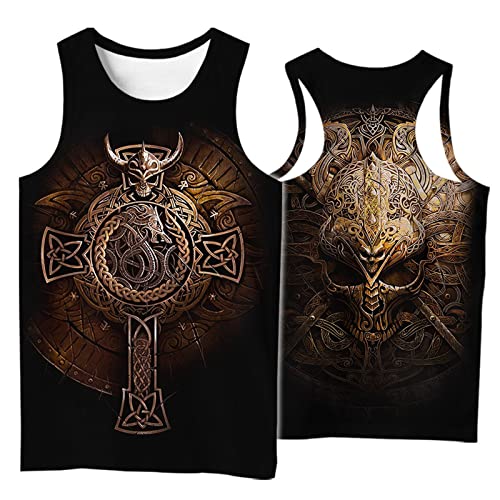 EVOHOUSE Viking Tattoo Print Weste Sport Tank Top für Männer Sommer 3D bedrucktes ärmelloses T-Shirt Gym Fitness Muscle Bodybuilding Ärmelloses T-Shirt von EVOHOUSE