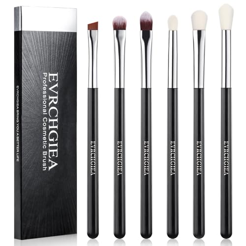 Augen-Make-up-Pinsel-Set, 6 Stück, professionelle Verblending-Pinsel für Concealer, Augenbrauen, Eyeliner, weiche Haare und Holzgriff (schwarz und silber) von EVRCHGIEA