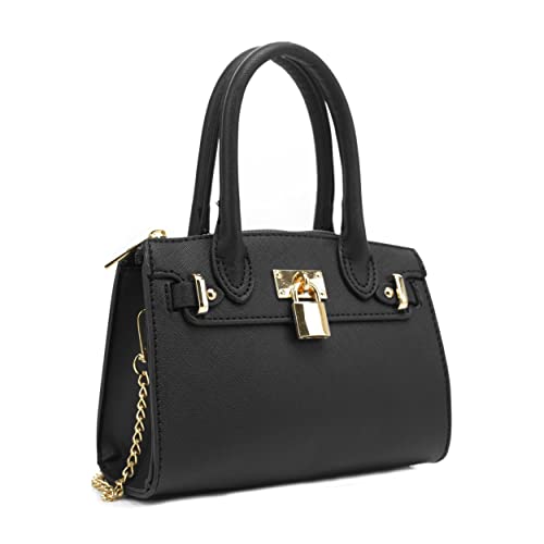 EVVE Abendtasche für Damen, Party-Clutch, Mini-Handtasche mit Kette und Schloss, für Cocktails, Abschlussball, Schwarz von EVVE