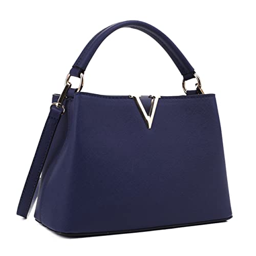 EVVE Damen Kleine Umhängetasche Klassische Top Griff Geldbörsen Mode Crossbody Handtaschen mit Schultergurt, Marineblau, Small von EVVE